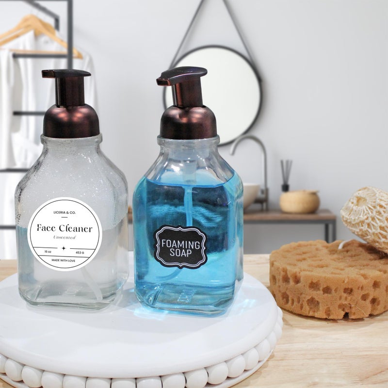 Cornucopia Brands 16-Ounce Square Glass Foaming Soap Dispensers (2-Pack, Clear Bottle w/Bronze Color Pump) - Image 3